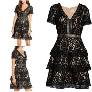 Eliza J Tiered Lace Fit & Flare Dress